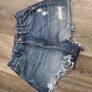 Sincerely Jules Blue Distressed Jean Shorts. Shortie shorts